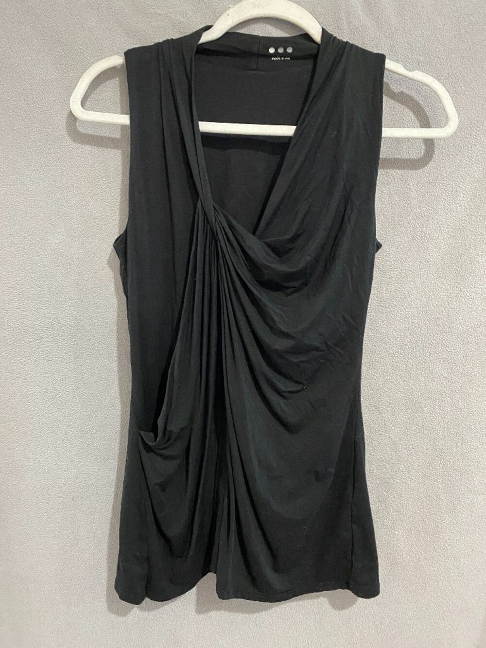 Three Dots Black Draped Cowl Neck Sleeveless Top Size S Made USA LD045